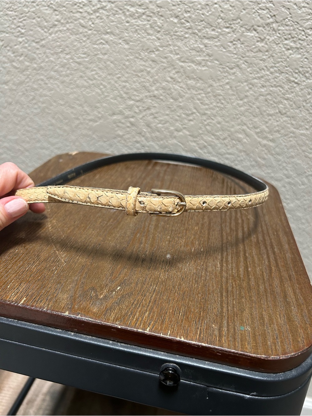 Vintage Cassidy Genuine Snakeskin Skinny Belt - Tan / Cream